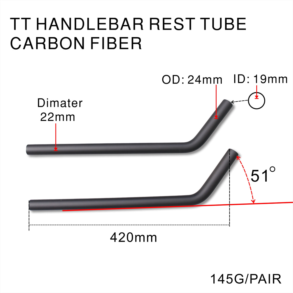 Aero Time trial Tri handlebar triathlon carbon handlebar with rest tube 15 angle